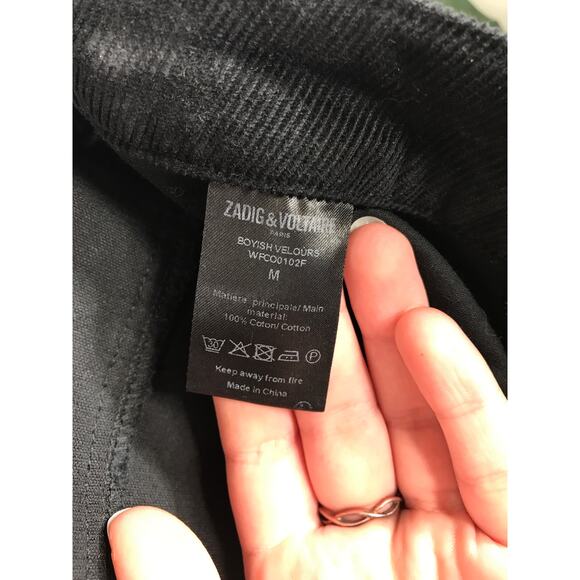 Zadig & Voltaire Boyish Velours Pants Black Corduroy Paneled Edgy Women's M - Picture 6 of 12